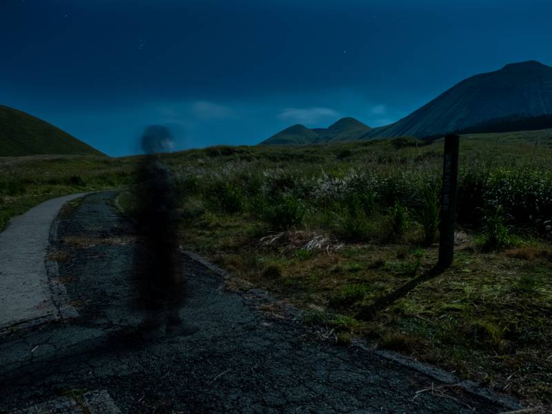 Aso illuminated by the moon at midnight.